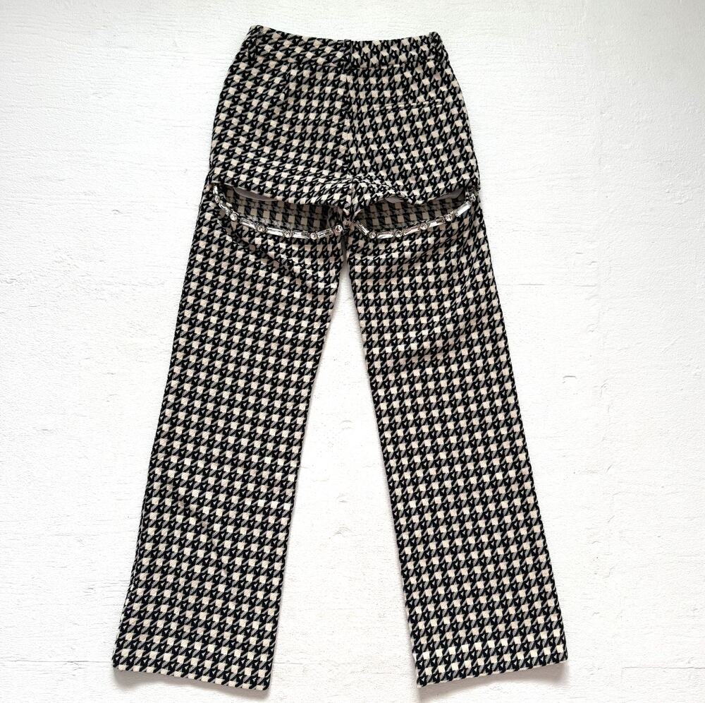 AREA Embellished Cutout Houndstooth Straight Leg Pants, Size 0